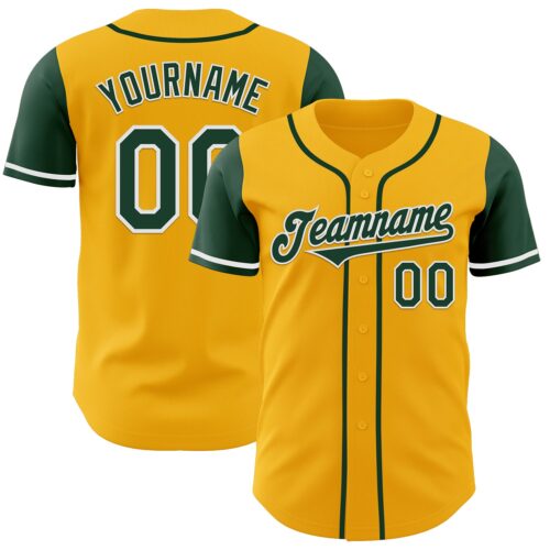 TwoTone0862 Custom Gold Green-White Authentic Two Tone Baseball Jersey