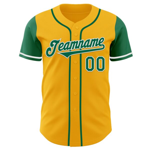 Custom Gold Kelly Green-White Authentic Two Tone Baseball Jersey