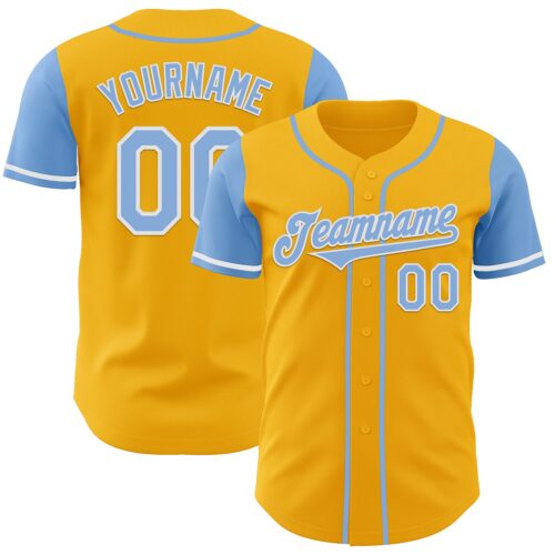 TwoTone0864 Custom Gold Light Blue-White Authentic Two Tone Baseball Jersey