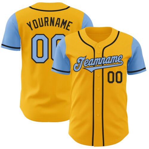 TwoTone0865 Custom Gold Light Blue-Black Authentic Two Tone Baseball Jersey