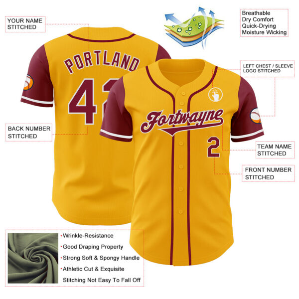 Custom Gold Crimson-White Authentic Two Tone Baseball Jersey