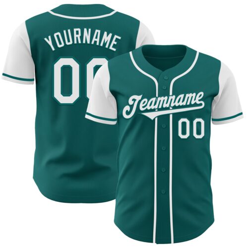 TwoTone0869 Custom Teal White Authentic Two Tone Baseball Jersey