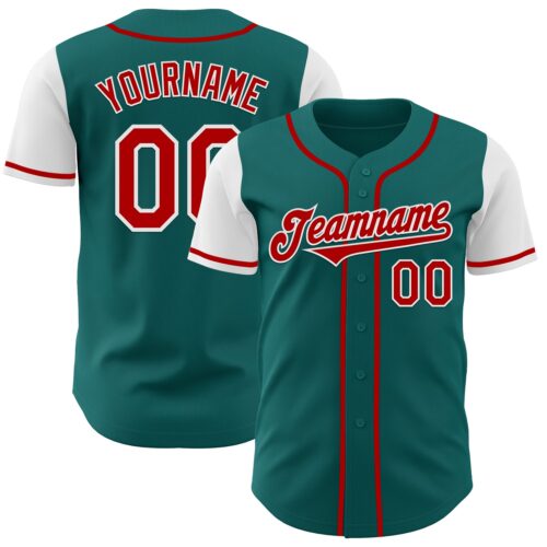 TwoTone0870 Custom Teal Red-White Authentic Two Tone Baseball Jersey