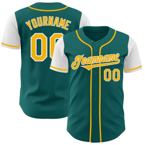 TwoTone0873 Custom Teal Gold-White Authentic Two Tone Baseball Jersey