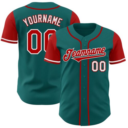 TwoTone0876 Custom Teal Red-White Authentic Two Tone Baseball Jersey
