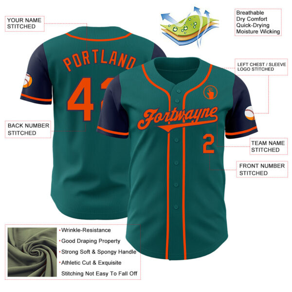 Custom Teal Orange-Navy Authentic Two Tone Baseball Jersey