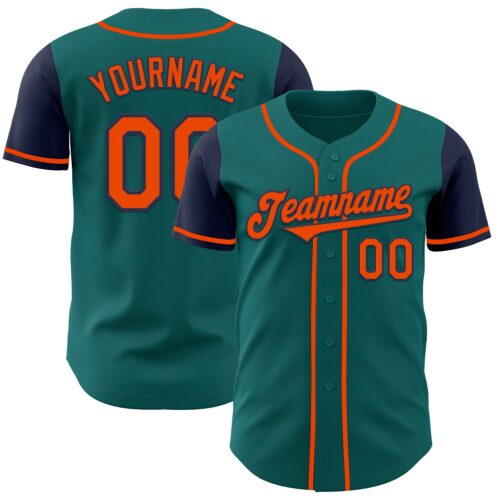 TwoTone0879 Custom Teal Orange-Navy Authentic Two Tone Baseball Jersey