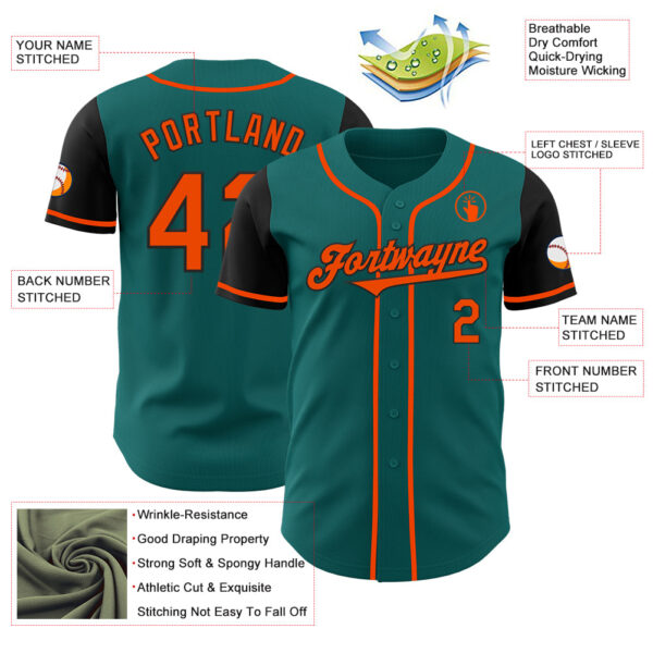 Custom Teal Orange-Black Authentic Two Tone Baseball Jersey