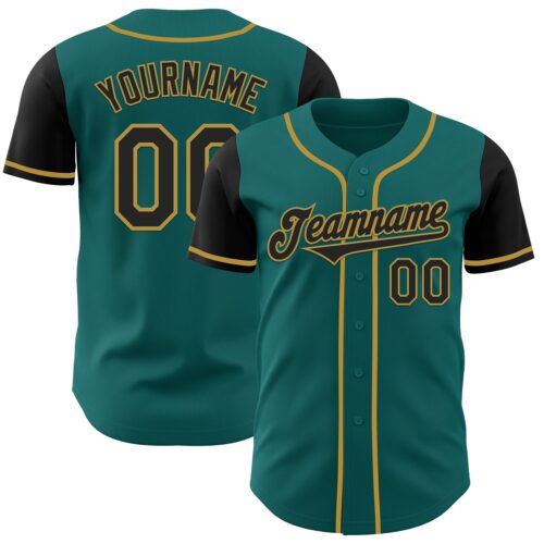TwoTone0883 Custom Teal Black-Old Gold Authentic Two Tone Baseball Jersey