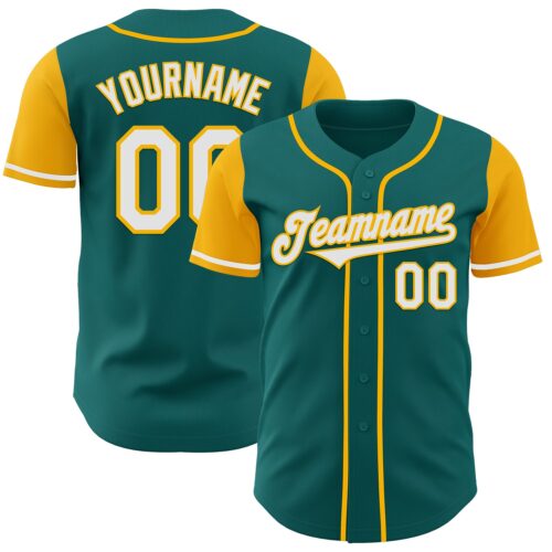 TwoTone0885 Custom Teal White-Gold Authentic Two Tone Baseball Jersey