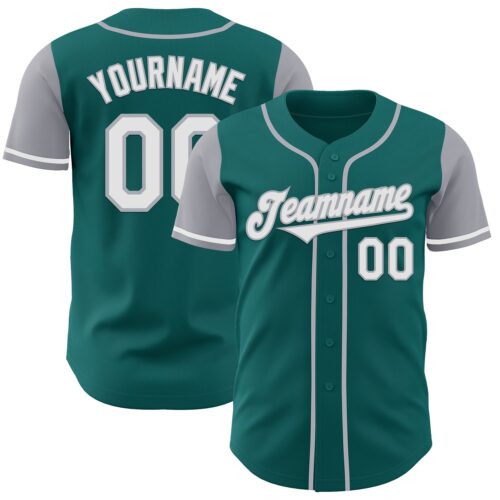 TwoTone0886 Custom Teal White-Gray Authentic Two Tone Baseball Jersey