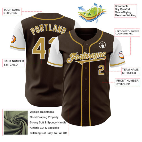 Custom Brown Old Gold-White Authentic Two Tone Baseball Jersey