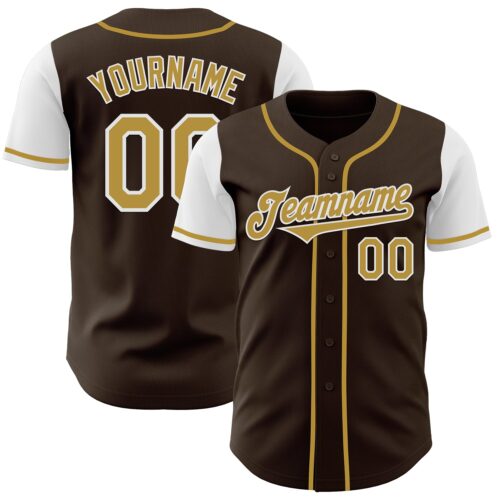 TwoTone0893 Custom Brown Old Gold-White Authentic Two Tone Baseball Jersey