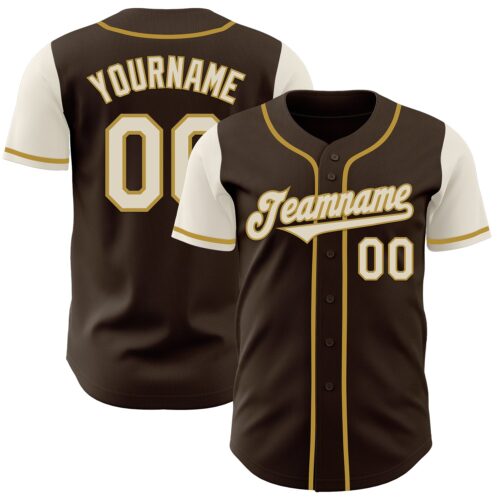 TwoTone0895 Custom Brown Cream-Old Gold Authentic Two Tone Baseball Jersey