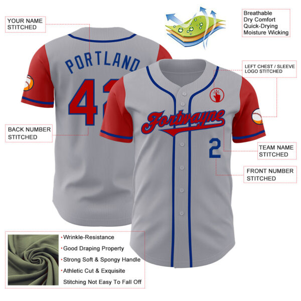 Custom Gray Red-Royal Authentic Two Tone Baseball Jersey