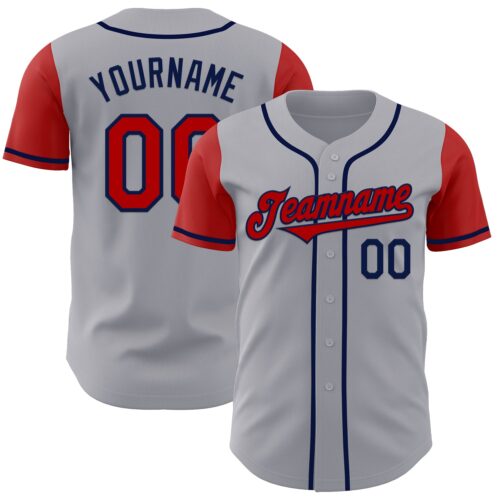 TwoTone0913 Custom Gray Red-Navy Authentic Two Tone Baseball Jersey