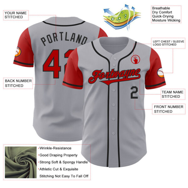 Custom Gray Red-Black Authentic Two Tone Baseball Jersey
