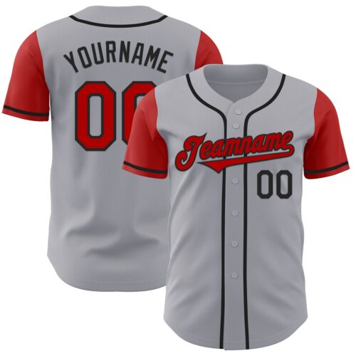 TwoTone0914 Custom Gray Red-Black Authentic Two Tone Baseball Jersey