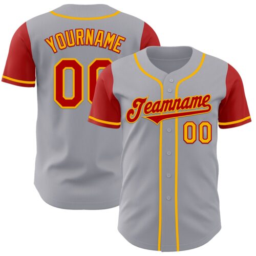 TwoTone0915 Custom Gray Red-Gold Authentic Two Tone Baseball Jersey