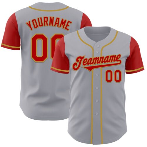 TwoTone0916 Custom Gray Red-Old Gold Authentic Two Tone Baseball Jersey