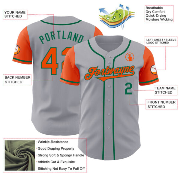 Custom Gray Orange-Kelly Green Authentic Two Tone Baseball Jersey