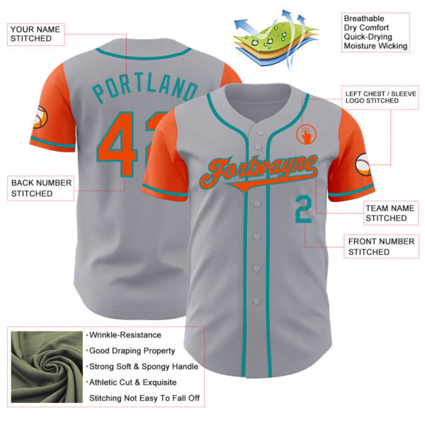 Custom Gray Orange-Teal Authentic Two Tone Baseball Jersey