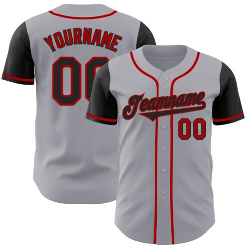 TwoTone0938 Custom Gray Black-Red Authentic Two Tone Baseball Jersey