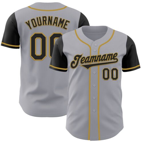 TwoTone0942 Custom Gray Black-Old Gold Authentic Two Tone Baseball Jersey