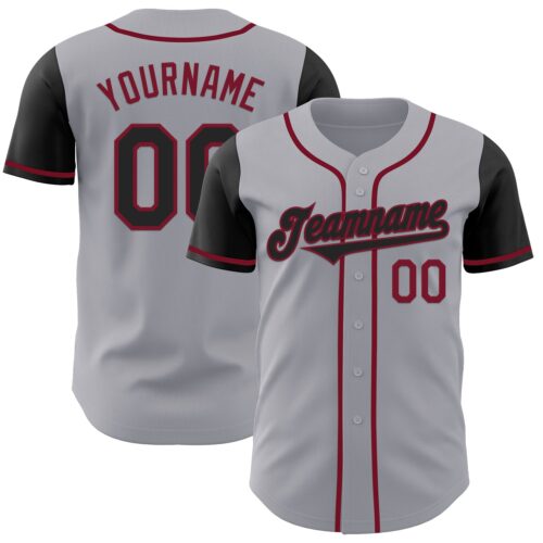 TwoTone0944 Custom Gray Black-Crimson Authentic Two Tone Baseball Jersey