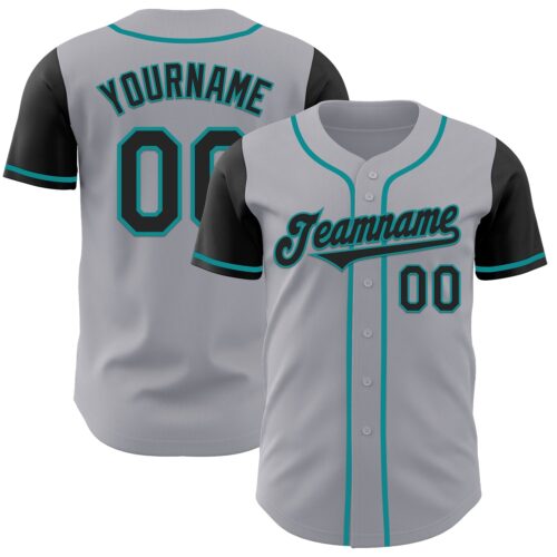 TwoTone0945 Custom Gray Black-Teal Authentic Two Tone Baseball Jersey