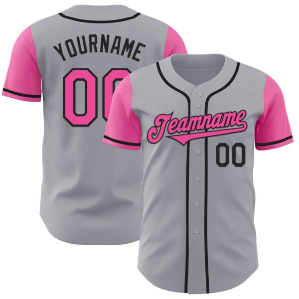 Custom Gray Pink-Black Authentic Two Tone Baseball Jersey