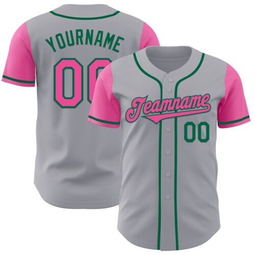TwoTone0951 Custom Gray Pink-Kelly Green Authentic Two Tone Baseball Jersey