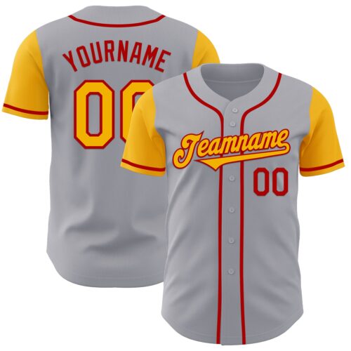 TwoTone0955 Custom Gray Gold-Red Authentic Two Tone Baseball Jersey