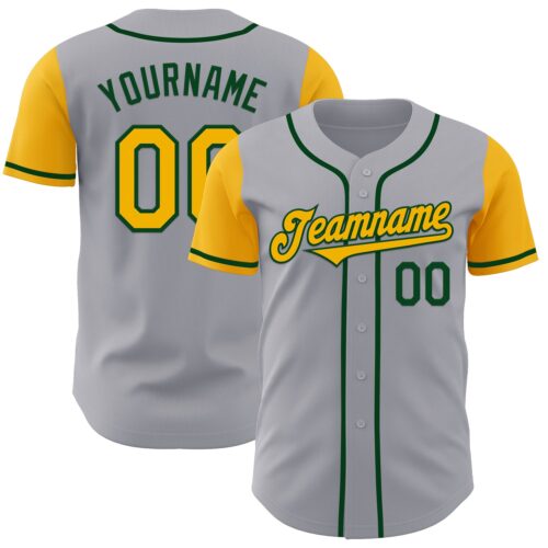 TwoTone0960 Custom Gray Gold-Green Authentic Two Tone Baseball Jersey