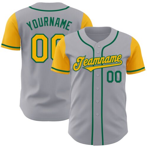 TwoTone0961 Custom Gray Gold-Kelly Green Authentic Two Tone Baseball Jersey