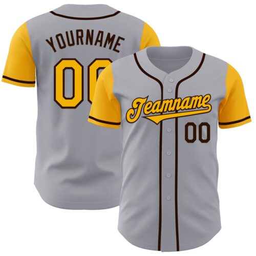 TwoTone0962 Custom Gray Gold-Brown Authentic Two Tone Baseball Jersey