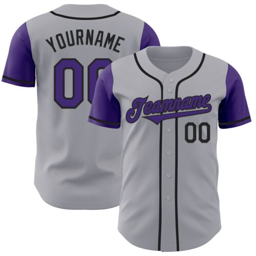 TwoTone0966 Custom Gray Purple-Black Authentic Two Tone Baseball Jersey