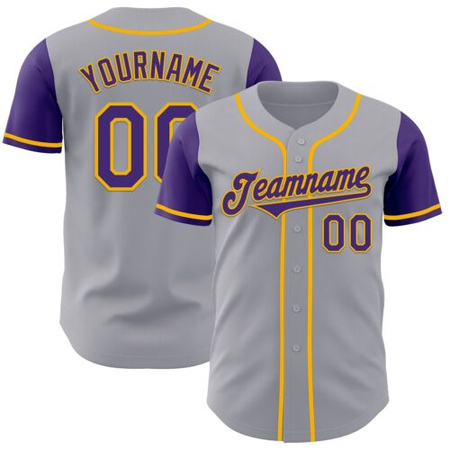 TwoTone0967 Custom Gray Purple-Gold Authentic Two Tone Baseball Jersey