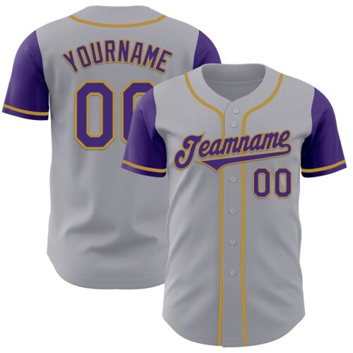 TwoTone0968 Custom Gray Purple-Old Gold Authentic Two Tone Baseball Jersey