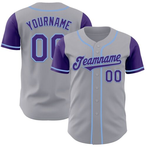 TwoTone0969 Custom Gray Purple-Light Blue Authentic Two Tone Baseball Jersey