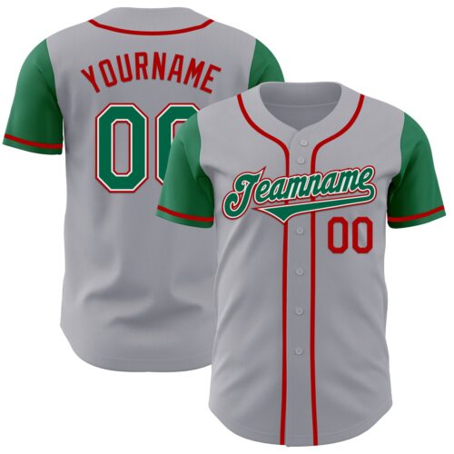 TwoTone0977 Custom Gray Kelly Green-Red Authentic Two Tone Baseball Jersey