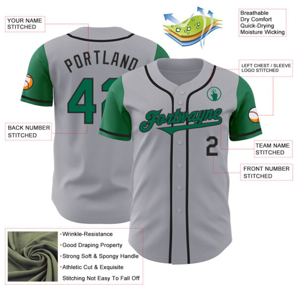 Custom Gray Kelly Green-Black Authentic Two Tone Baseball Jersey
