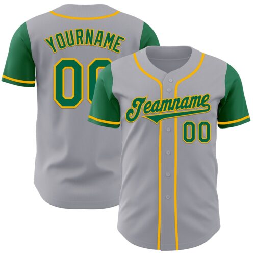TwoTone0981 Custom Gray Kelly Green-Gold Authentic Two Tone Baseball Jersey