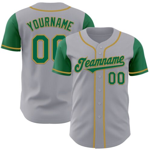 TwoTone0982 Custom Gray Kelly Green-Old Gold Authentic Two Tone Baseball Jersey