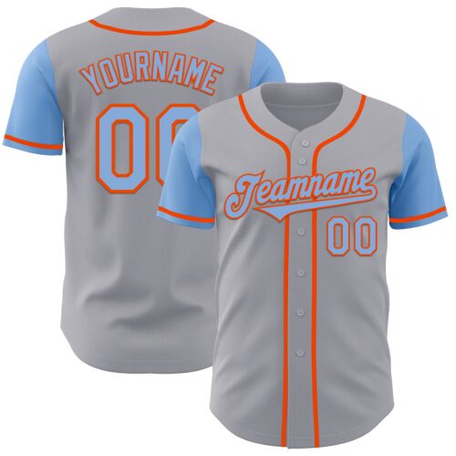TwoTone0986 Custom Gray Light Blue-Orange Authentic Two Tone Baseball Jersey