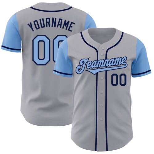 TwoTone0987 Custom Gray Light Blue-Navy Authentic Two Tone Baseball Jersey