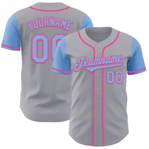TwoTone0989 Custom Gray Light Blue-Pink Authentic Two Tone Baseball Jersey