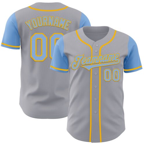 TwoTone0990 Custom Gray Light Blue-Gold Authentic Two Tone Baseball Jersey