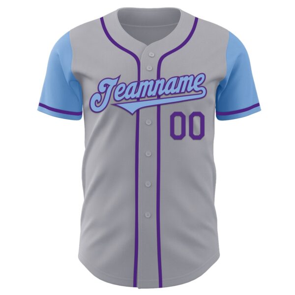 Custom Gray Light Blue-Purple Authentic Two Tone Baseball Jersey