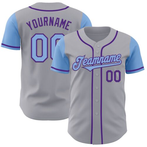 TwoTone0992 Custom Gray Light Blue-Purple Authentic Two Tone Baseball Jersey